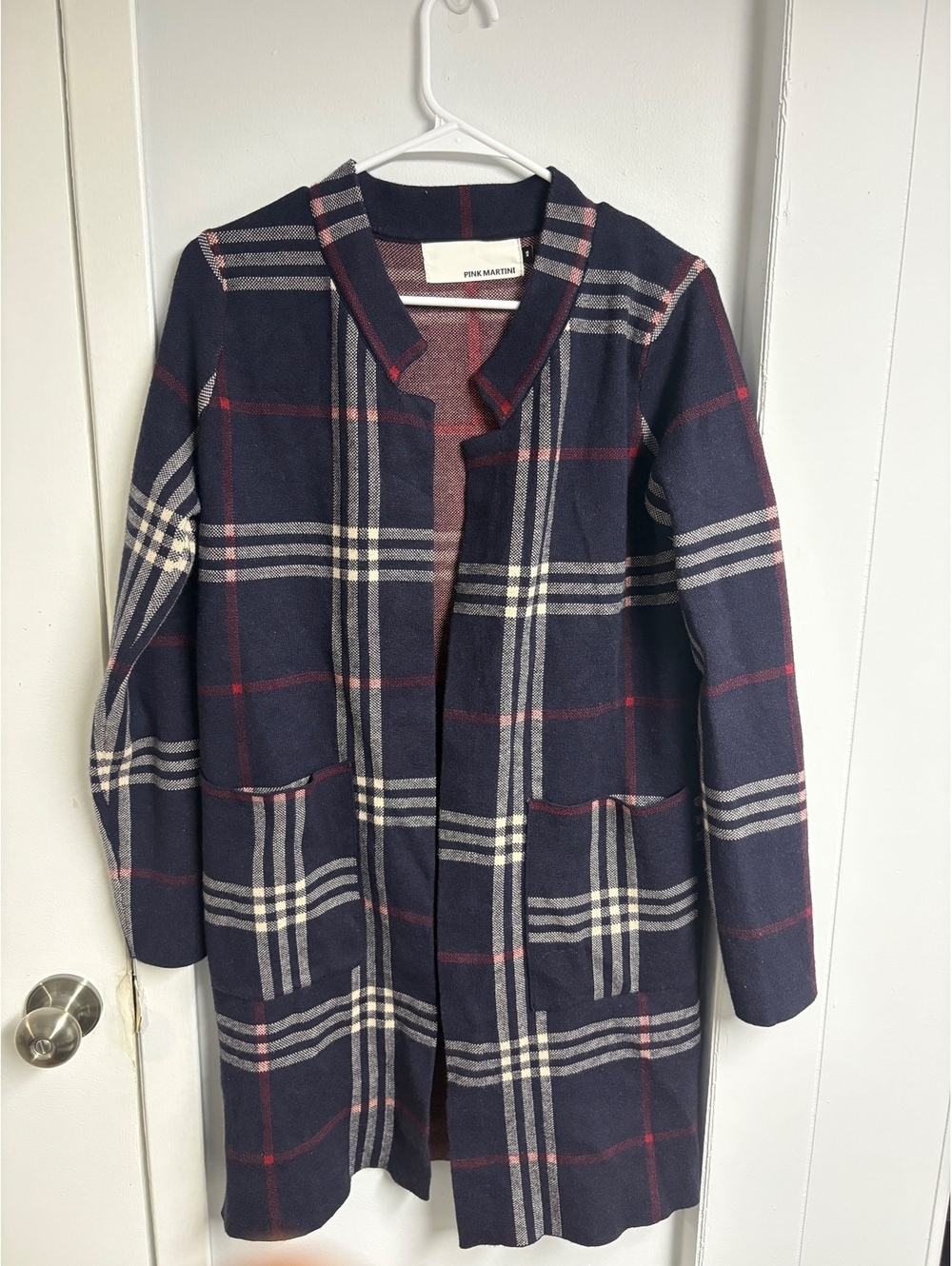 Pink Martini Women's Plaid Open Front Cardigan XS